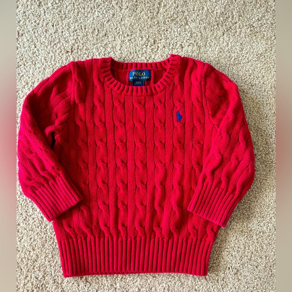 Polo Ralph Lauren Toddler Red Cable Knit Sweater Long Sleeve Size 2/2T